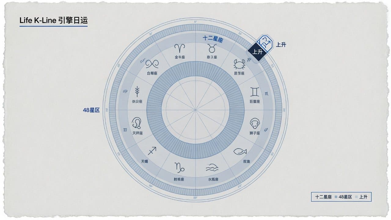 人生K线星座板块总览:十二星座、48星区与上升层级图
